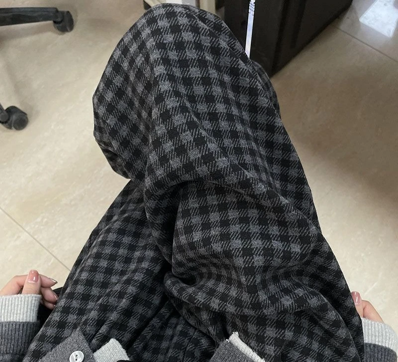 Black Gray Checkered Casual Pants for Women in Autumn and Winter 2025 Loose Hanging Straight Leg Wide Leg Pants