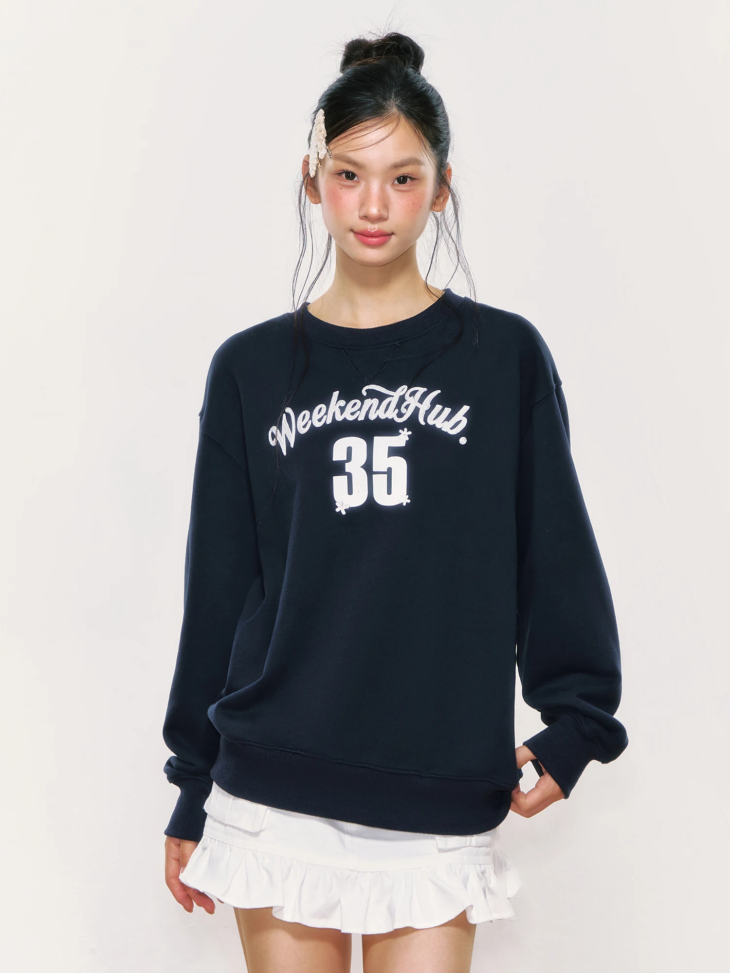 

Женская толстовка Wedhub с вышивкой, длинными рукавами, круглым вырезом, без капюшона, в корейском стиле, осенняя новинка