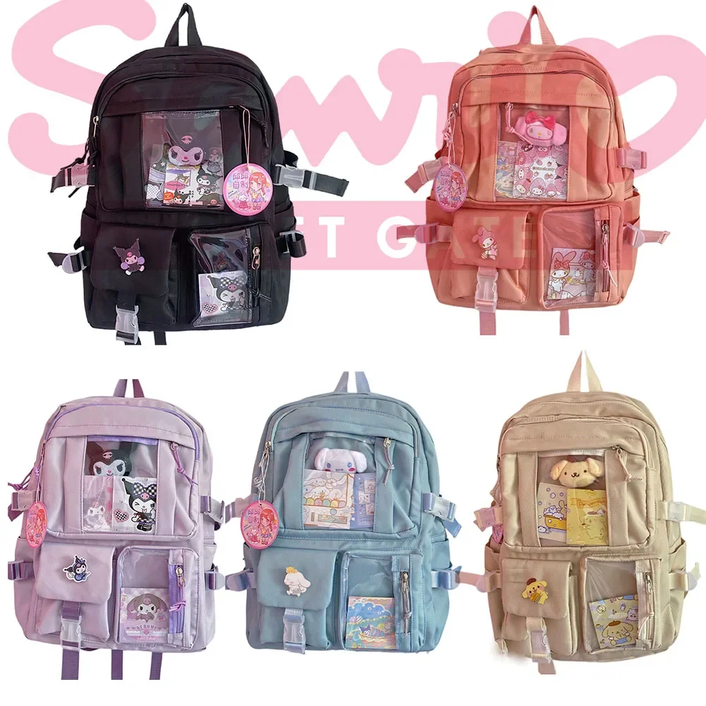 Cute Sanrio Casual Student Schoolbag Backpack All-Match Large Capacity Kawaii Cinnamoroll Kuromi Mymelody Sanrios Series Anime