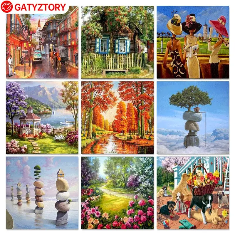 

GATYZTORY 60x75cm Paint By Numbers With Frame autumn Landscape Canvas Drawing Painting Kit For Adults Unique Gift Home Decor