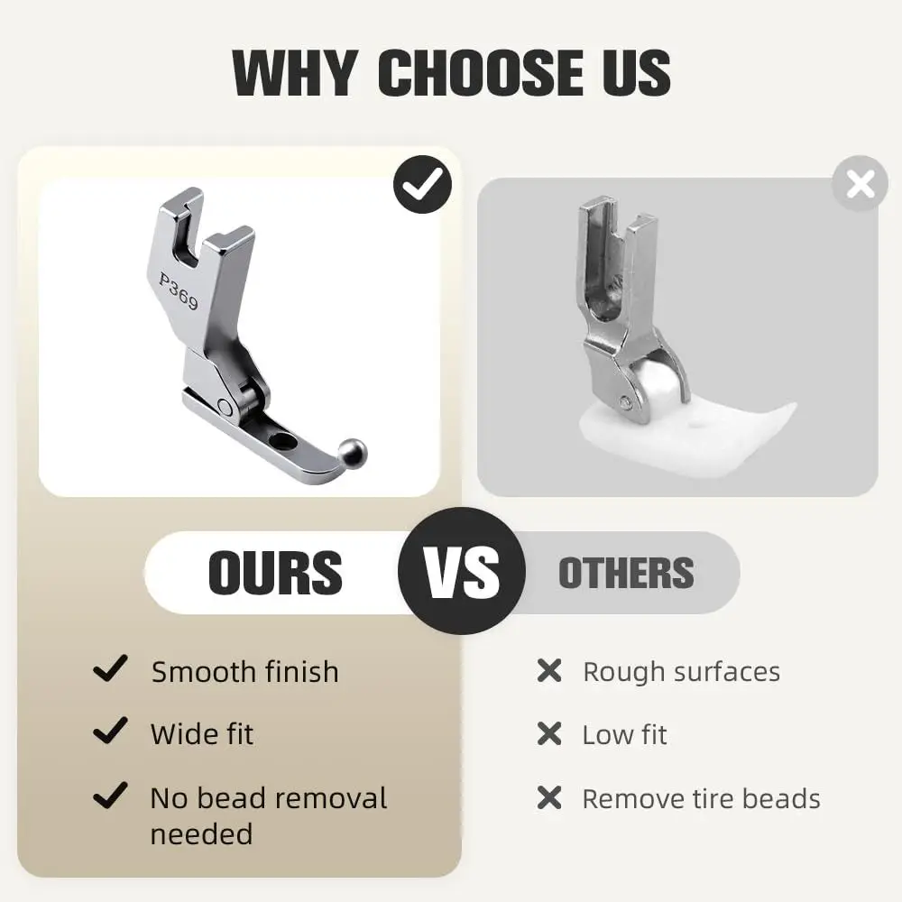 الصلب حبة الترتر خاص قطعة قدم الضغط في ماكينة الخياطة حبة خالية P369 الخياطة قطعة قدم الضغط في ماكينة الخياطة لا حبة التنصت سهلة الاستخدام النسيج قطعة قدم الضغط في ماكينة الخياطة