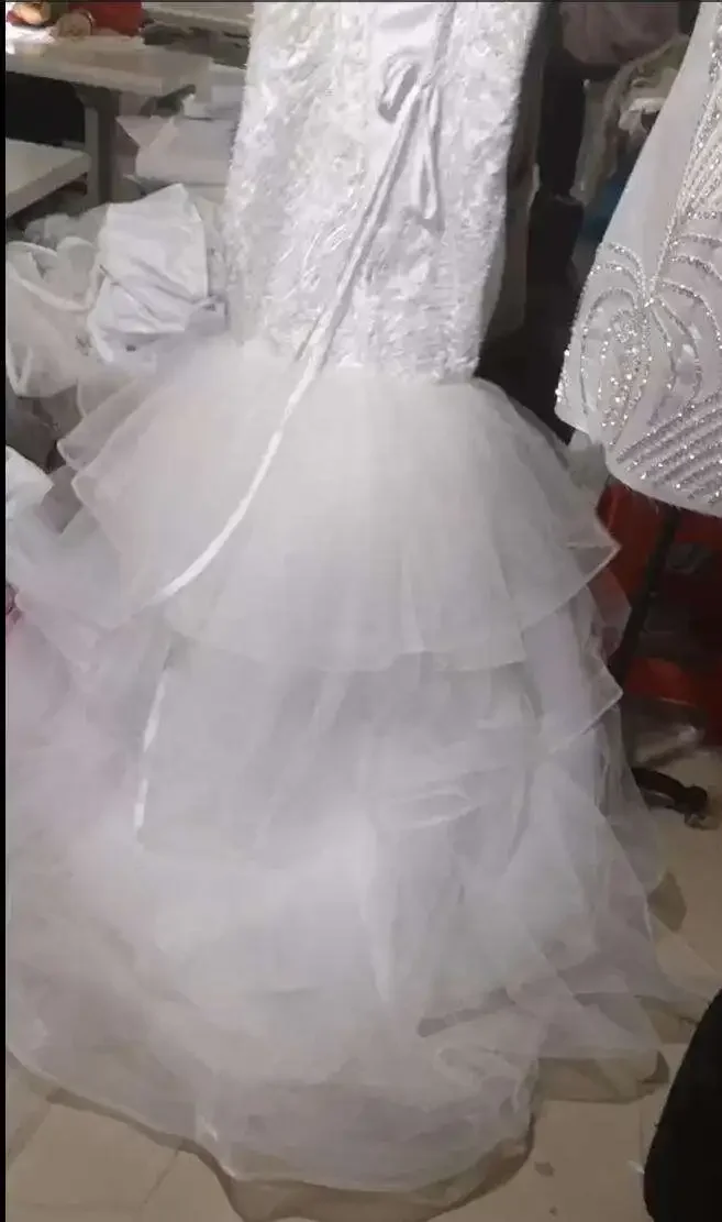 Personalizado novo branco querida cinta de espaguete sereia vestidos de casamento africano árabe contas apliques trem longo vestidos de noiva 2