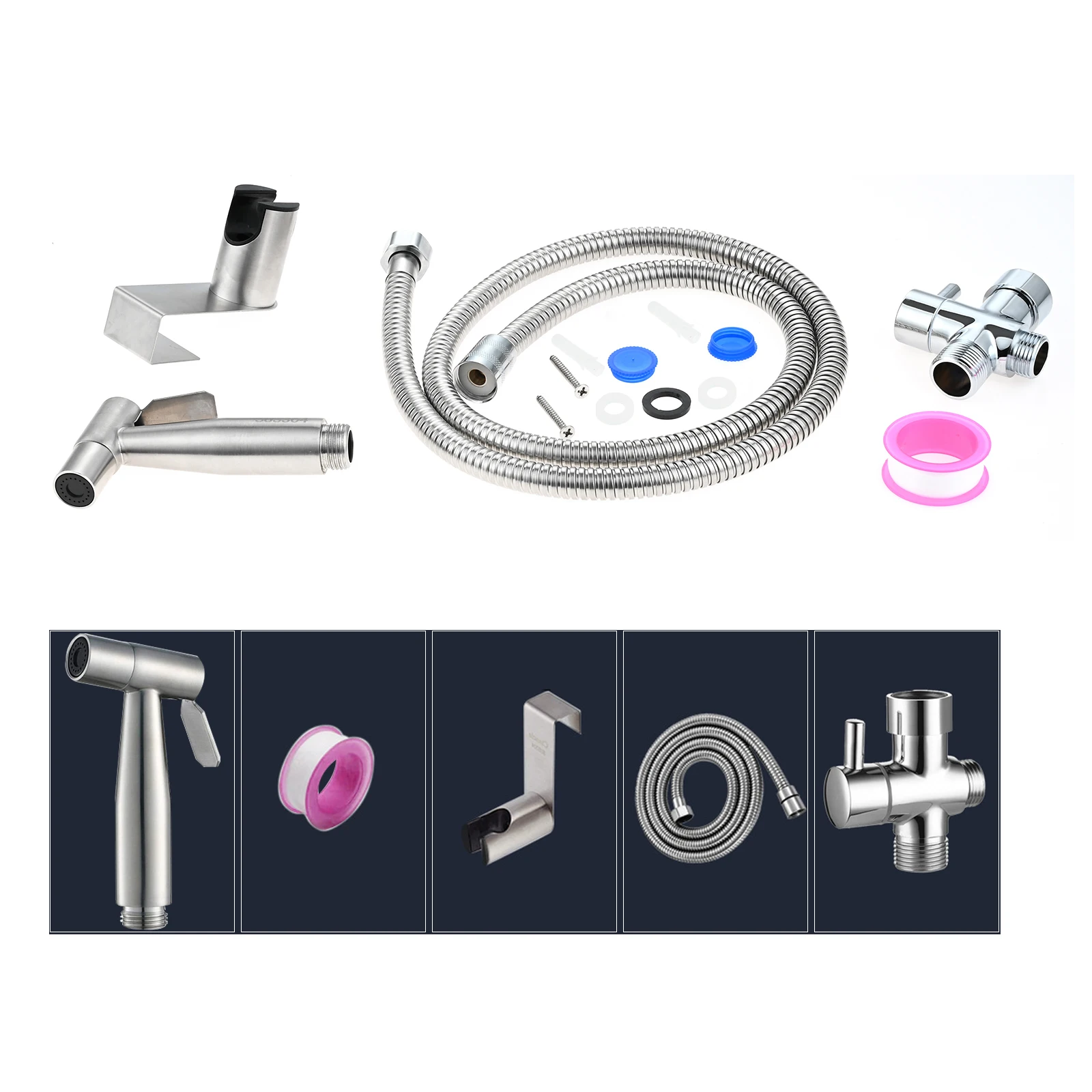 

Handheld Toilet Bidet Faucet Sprayer Stainless Steel Bathroom Hand Bidet Spraye Set Toilet Self Cleaning Shower Head No Punch