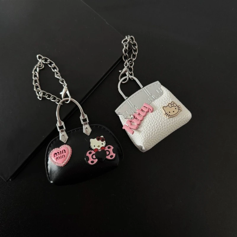 Kawaii Sanrio Anime Hello Kitty Bag Pendants Cute Cartoon PU Keychains Decorative Lovely Doll Birthday Toys for Girls Boys