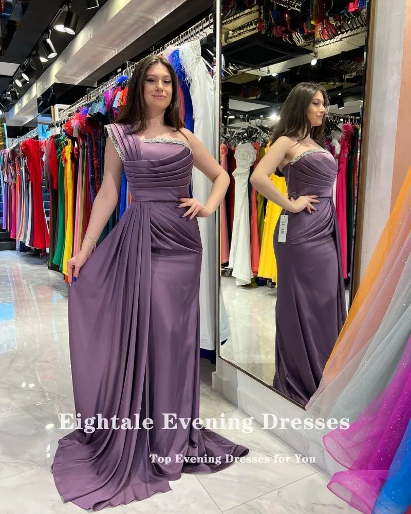 Eightale Dubai Prom Dresses Beaded Satin One Shoulder Peats Customized Mermaid Evening Party Gowns Celebrity