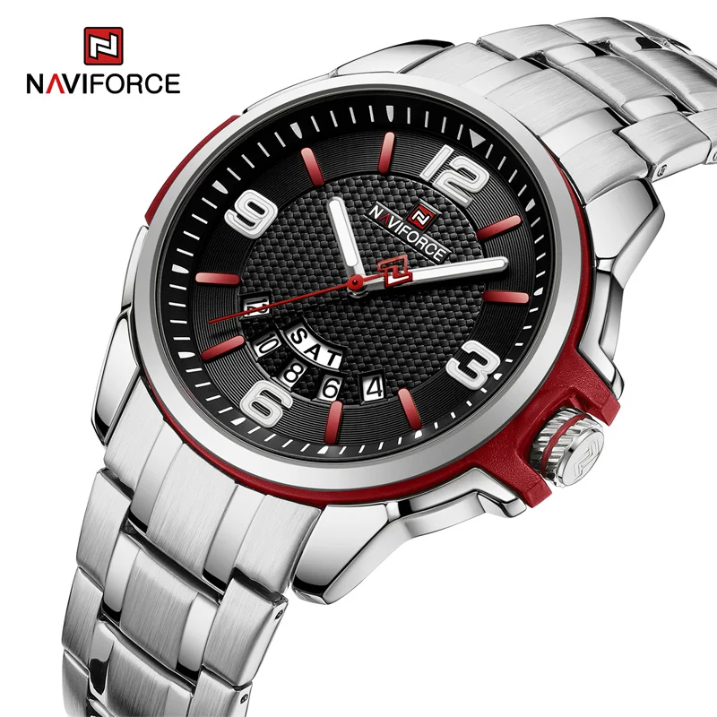 NAVIFORCE Brand Casual Men\'s Quartz Watch Stainless Steel Belt Business Wristwatches Waterproof Luminous Clock Relogio