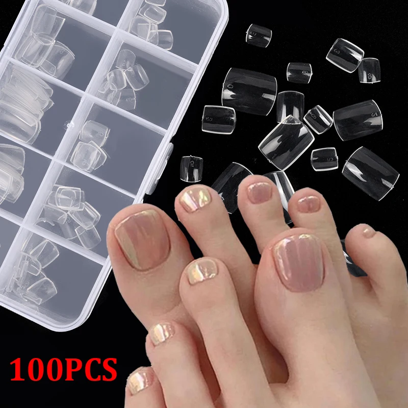 100pcs/Box Toe Nails Clear Acrylic Press on False Foot Nail Tips Natural Clear Artificial Pedicure Manicure Nail Art Salons Tool