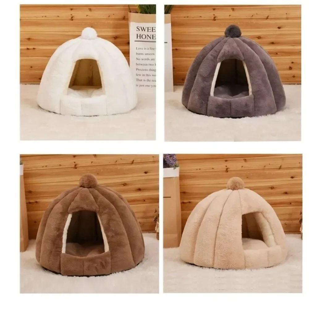 Deep Sleep Pumpkin Kennel Semi-closed Cats Kennel Rabbit Fur Autumn and Winter Nest Pad Pet Kennel Small and Medium-sized Dogs