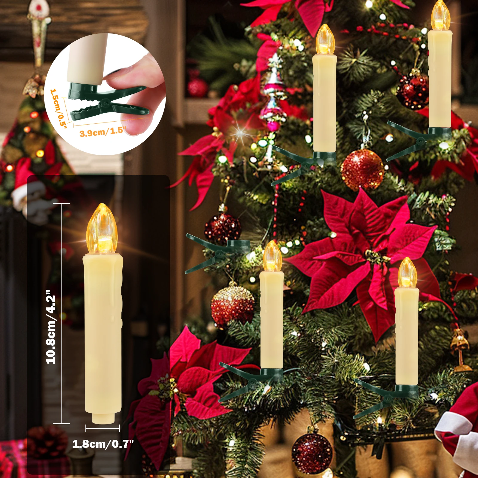 Velas LED Navideñas cónicas sin llama con clip control remoto - imagen 2