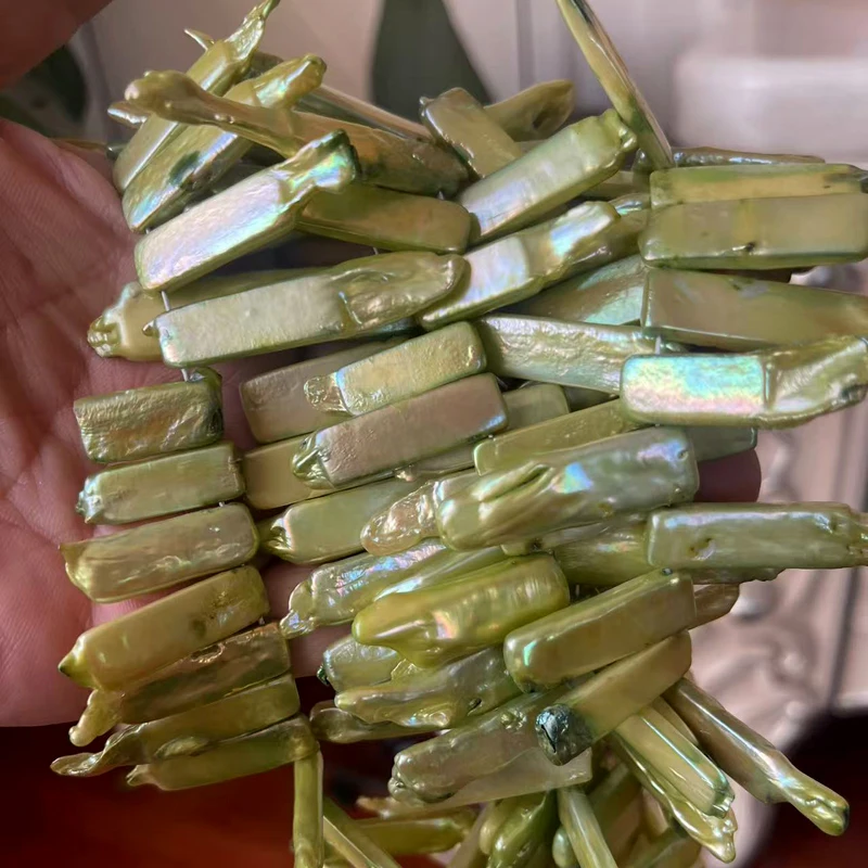 16 inches 25-40mm Side Drilled Green Rectangular Pearls Loose Strand