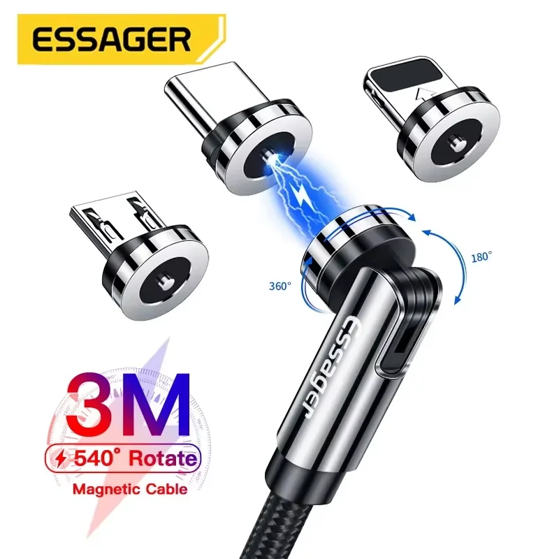 Essager 540 หมุนสายแม่เหล็ก Fast CHARGING Magnet Charger Micro USB ประเภท C สายโทรศัพท์มือถือสายไฟสําหรับ iPhone Xiaomi