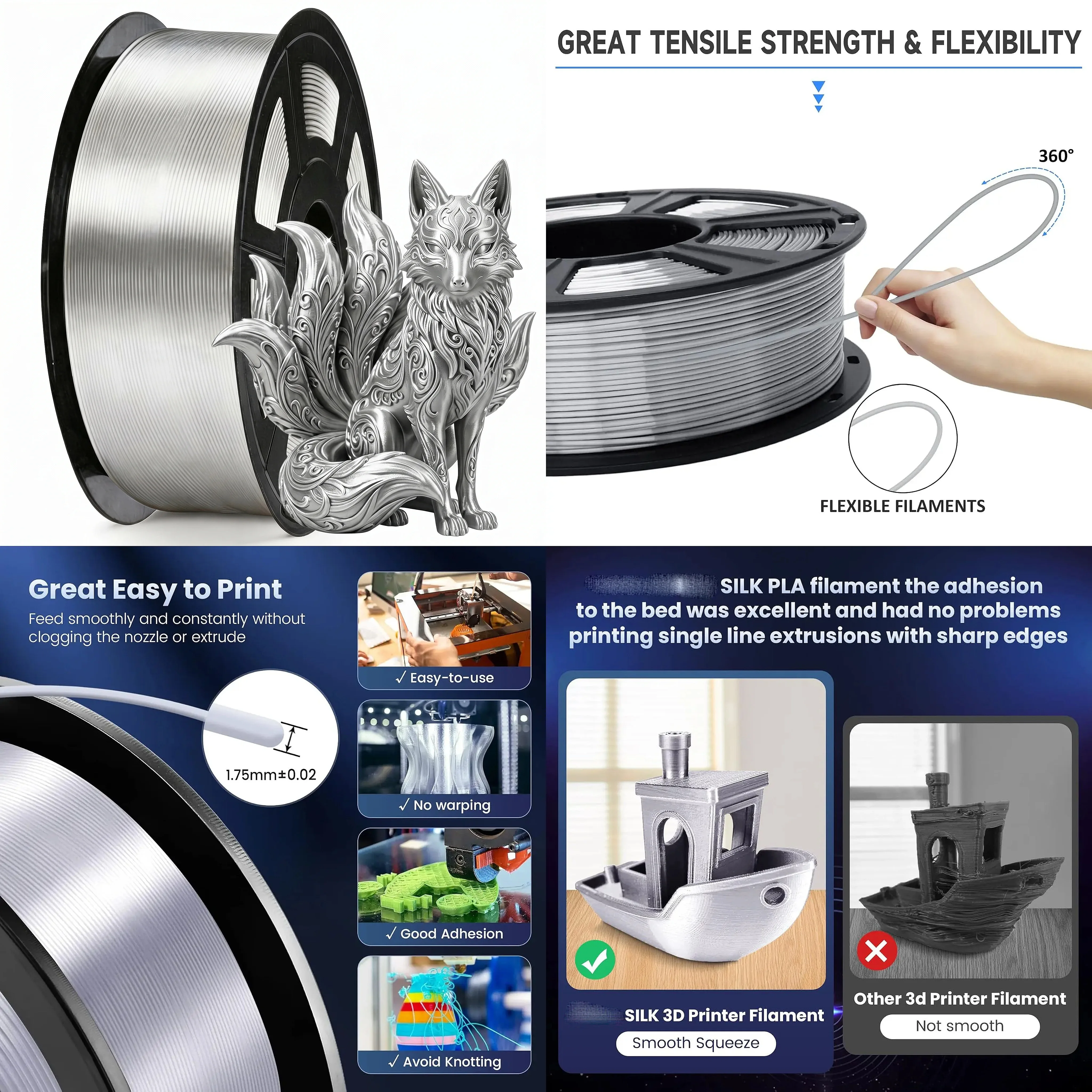 Shiny Silk PLA Filament 1.75mm 250G Smooth Silky Surface Dimensional Accuracy