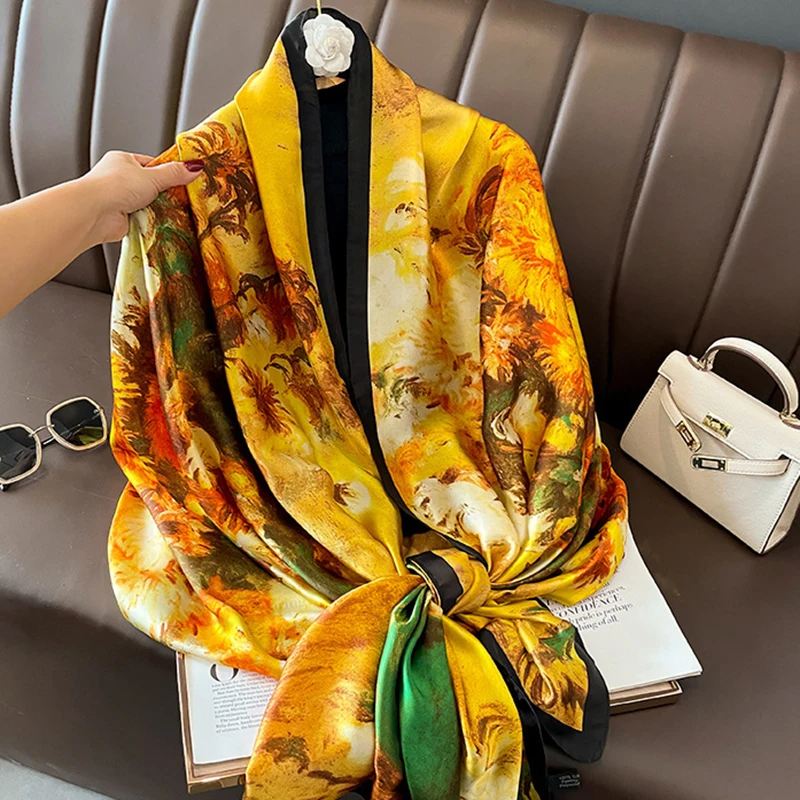 Spring Scarf Women\'s Luxury Design Scarf Silk Smooth Scarf Soft Muslim Headband Shawl Beach 85x180cm