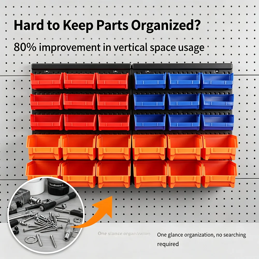 Wall-Mounted Plastic Drawer-Type Storage Box, Parts Box, Flat and Slanted Compartment Material Component Box. the Storage Box Can Be Freely Moved and Reconfigured. Suitable for Storage in Shops and Garages, Tool Rooms, and Workrooms