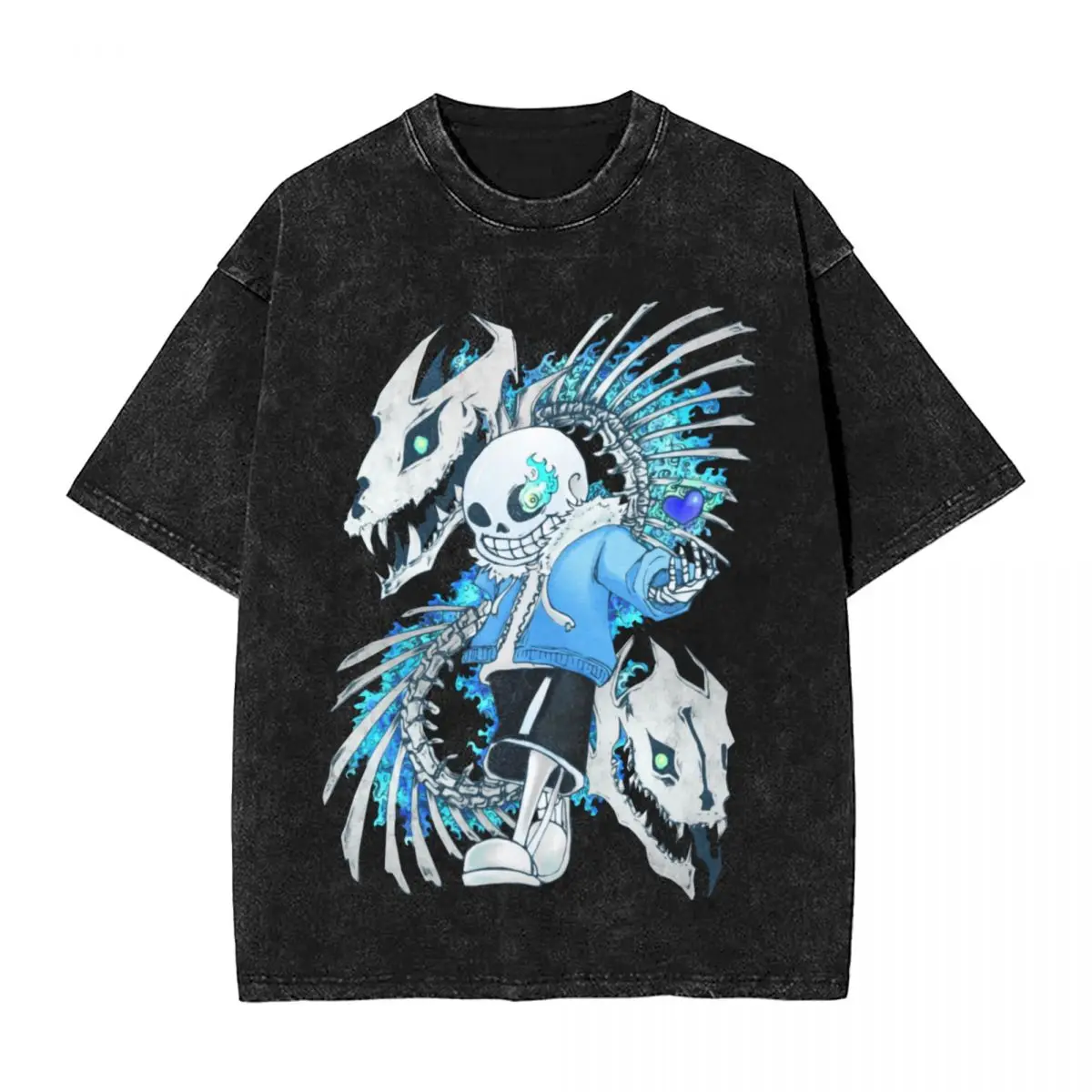 Undertale Sans Skeletons Bones T Shirt Hip Hop Washed Cotton Harajuku T-Shirt Vintage Men Women Top Streetwear Graphic Tee Shirt