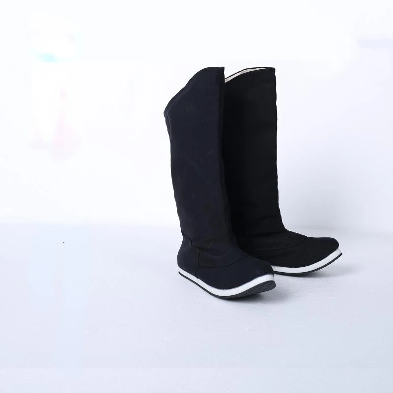 Chinese Traditional Hanfu Shoes Boots Black Mid-Calf Pointed Toe Cosplay Hanfu Kung Fu Ancient Costume Oriental Pull-on Shoes