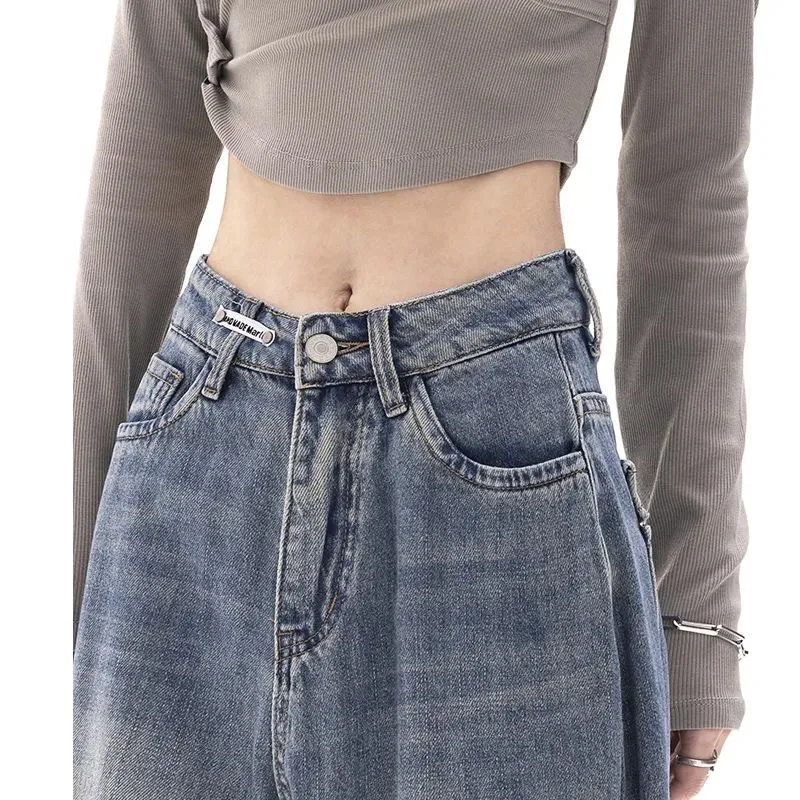 Imagem -05 - Streetwear Retro Straight Baggy Y2k Jeans Mulheres Novo Estilo Coreano Emagrecimento Calças Perna Larga Mulher Draggle-tail Calças Feminino