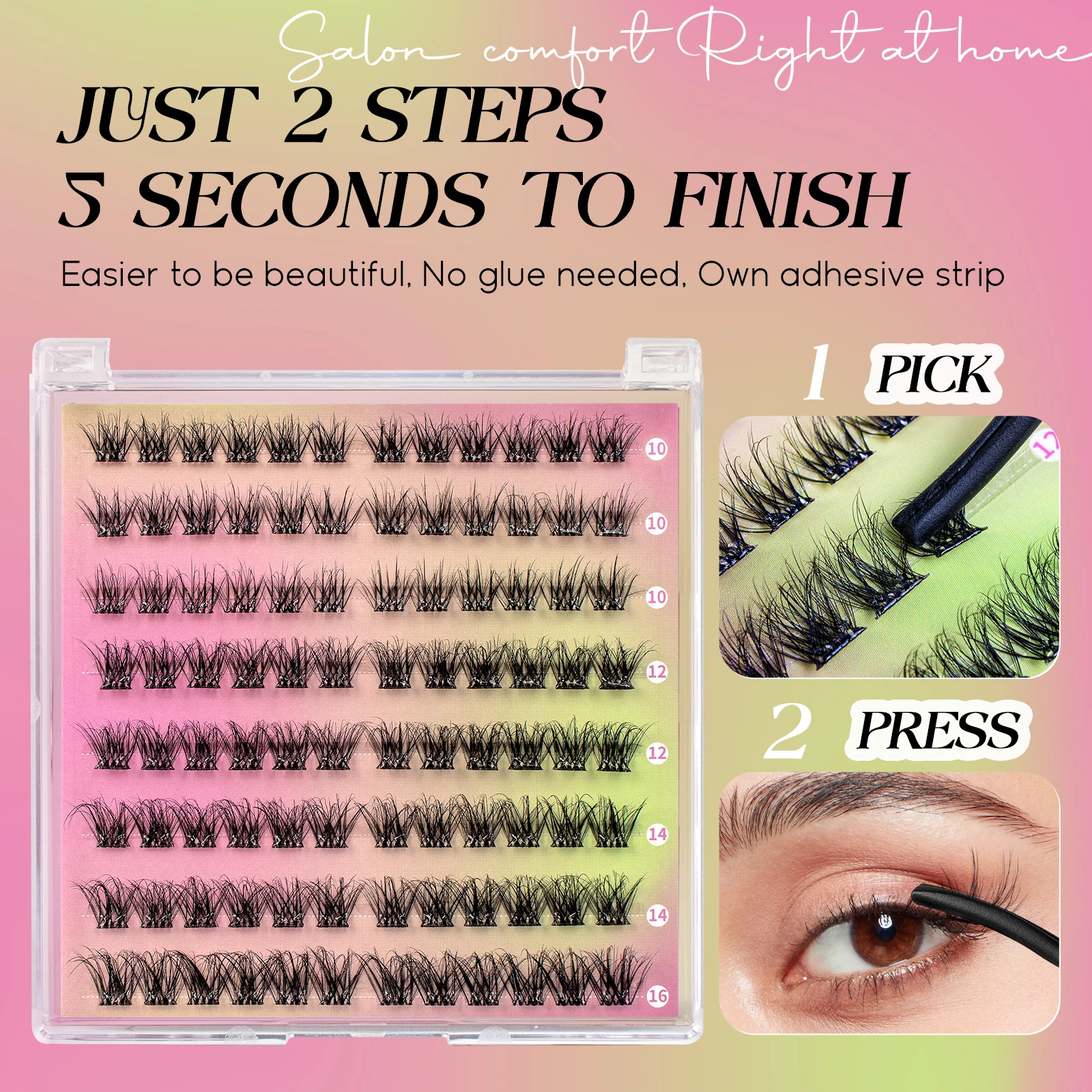 VYRILA pas de colle nécessaire grappes auto-adhésives bricolage Extension de cils individuelle pré-collé naturel doux cils outils de maquillage Cils