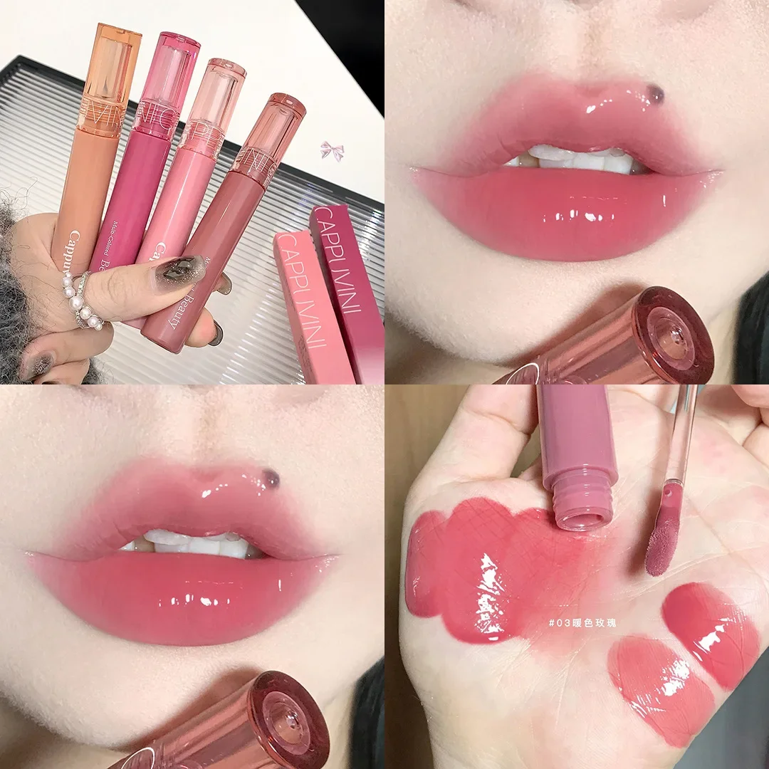 Suco Cappuvini Jelly Lip Gloss, Hidratante De Longa Duração, Batom Leve De Água, Batom Gloss Espelho, Maquiagem Acessível, 6 Cores