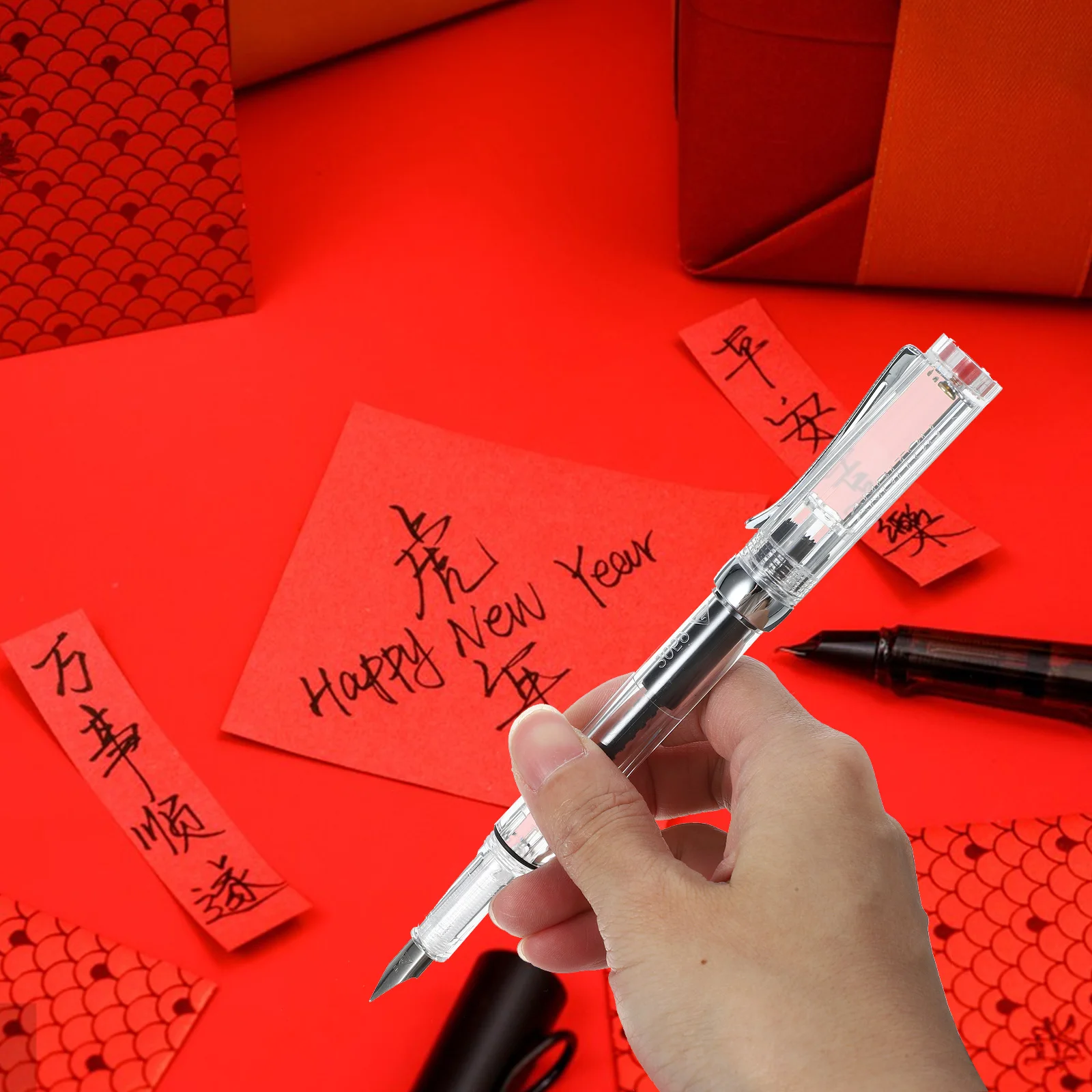 

Fountain Pen Transparent Design Comfortable Grip Reusable Writing Instrument for Homework Documents Travel Compact Lightweight