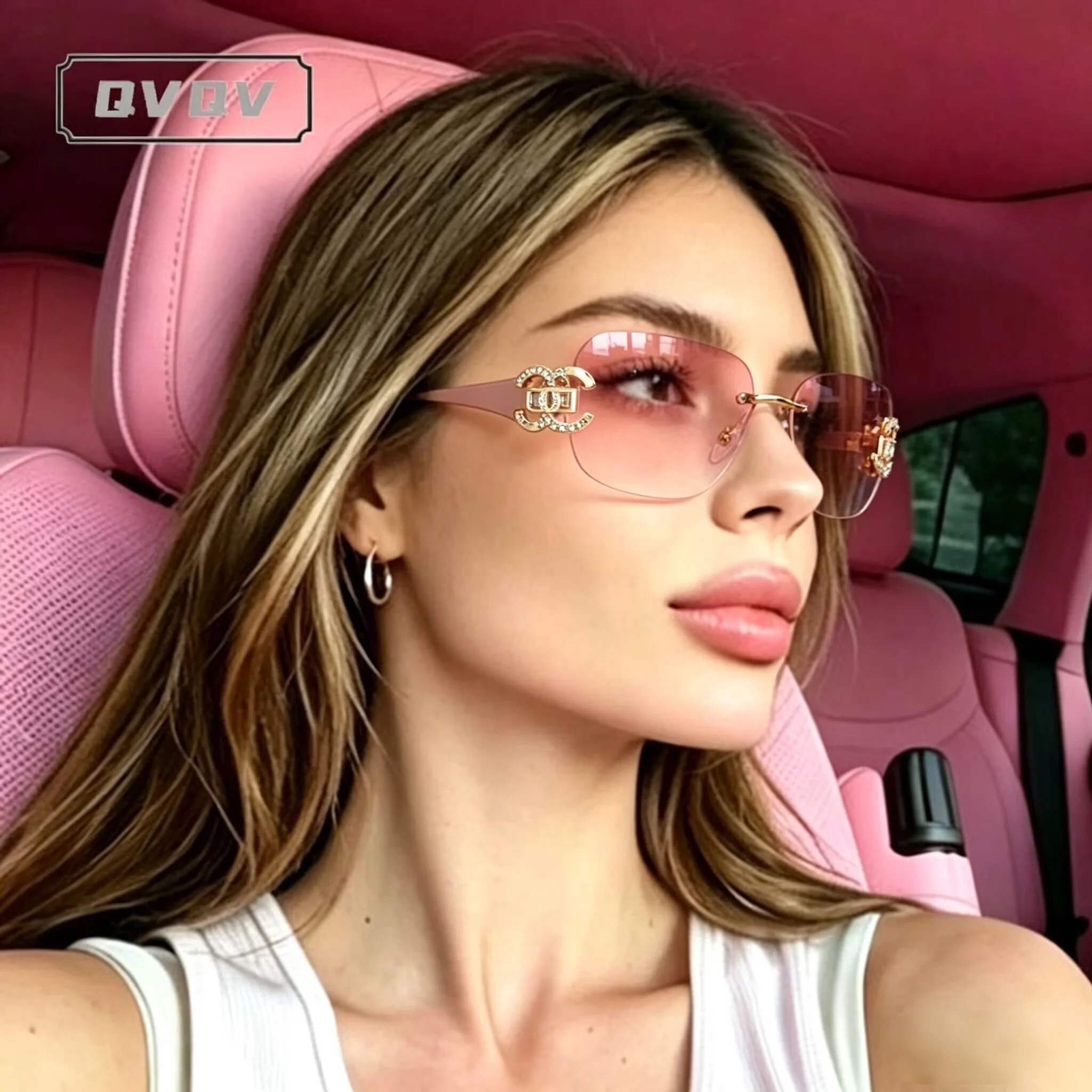 Sexy Popular Ins Rimless Square Sunglasses for Women Luxury 