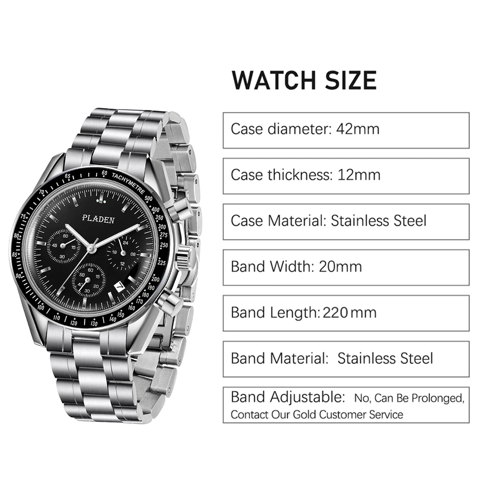 PLADEN 2023 New Watch For Men Luxury Brand Stainless Steel Quartz Wristwatch Fashion Automatic Date Speed Chronograph Man Clock