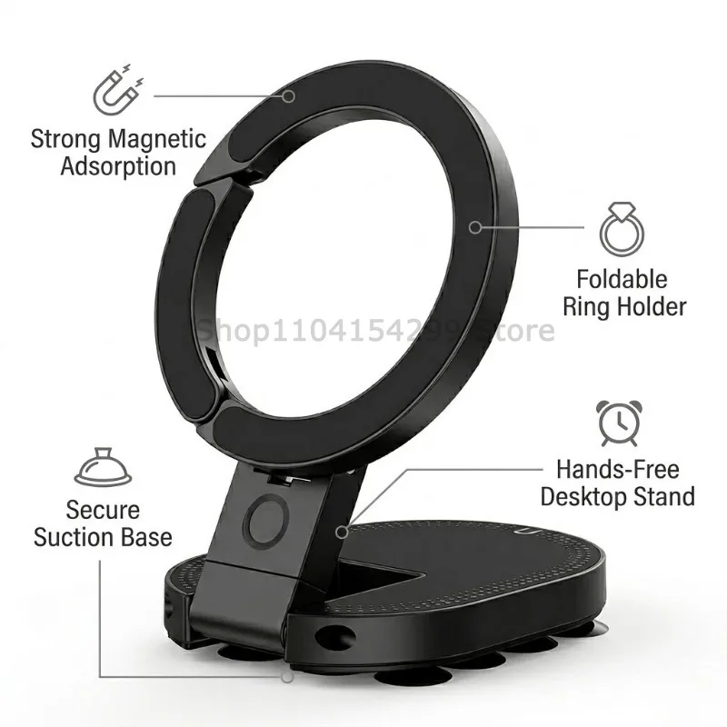 Magnetic Foldable Phone Stand Universal 360° Rotation Desktop Mobile Holder with Suction Cups Home Office Storage Bracket