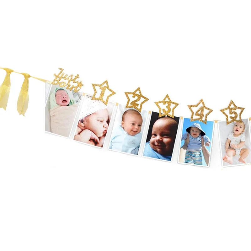 12 Months Photo Frame Banner Garland First Happy Birthday Decorations for 1st Baby Shower Boy Girl My 1 One Year Party Supplies