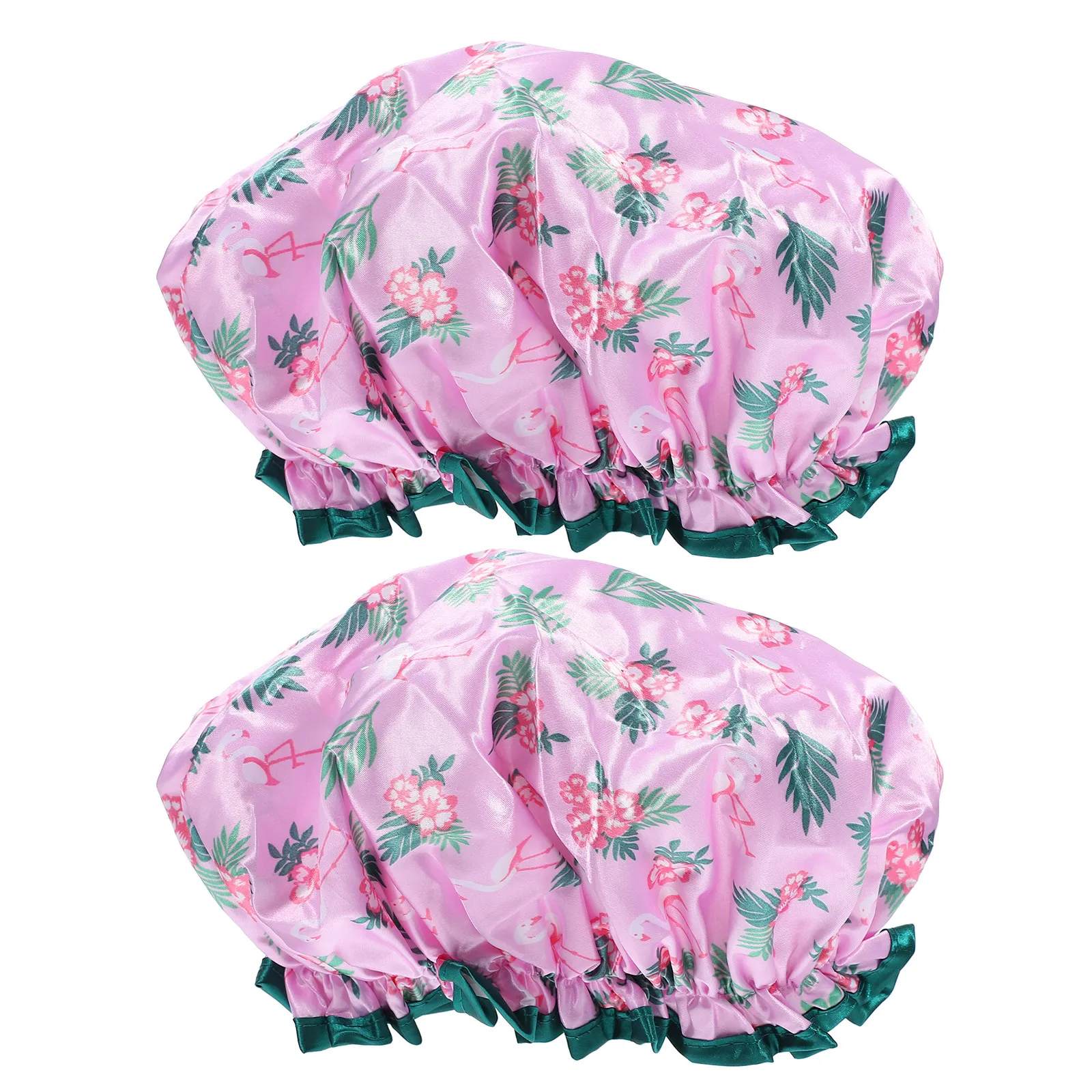 2Pcs Double Layer Satin Peva Waterproof Shower Cap Elastic Bathing Hat for Facial Care Cooking Home Cleaning Spa Travel Night