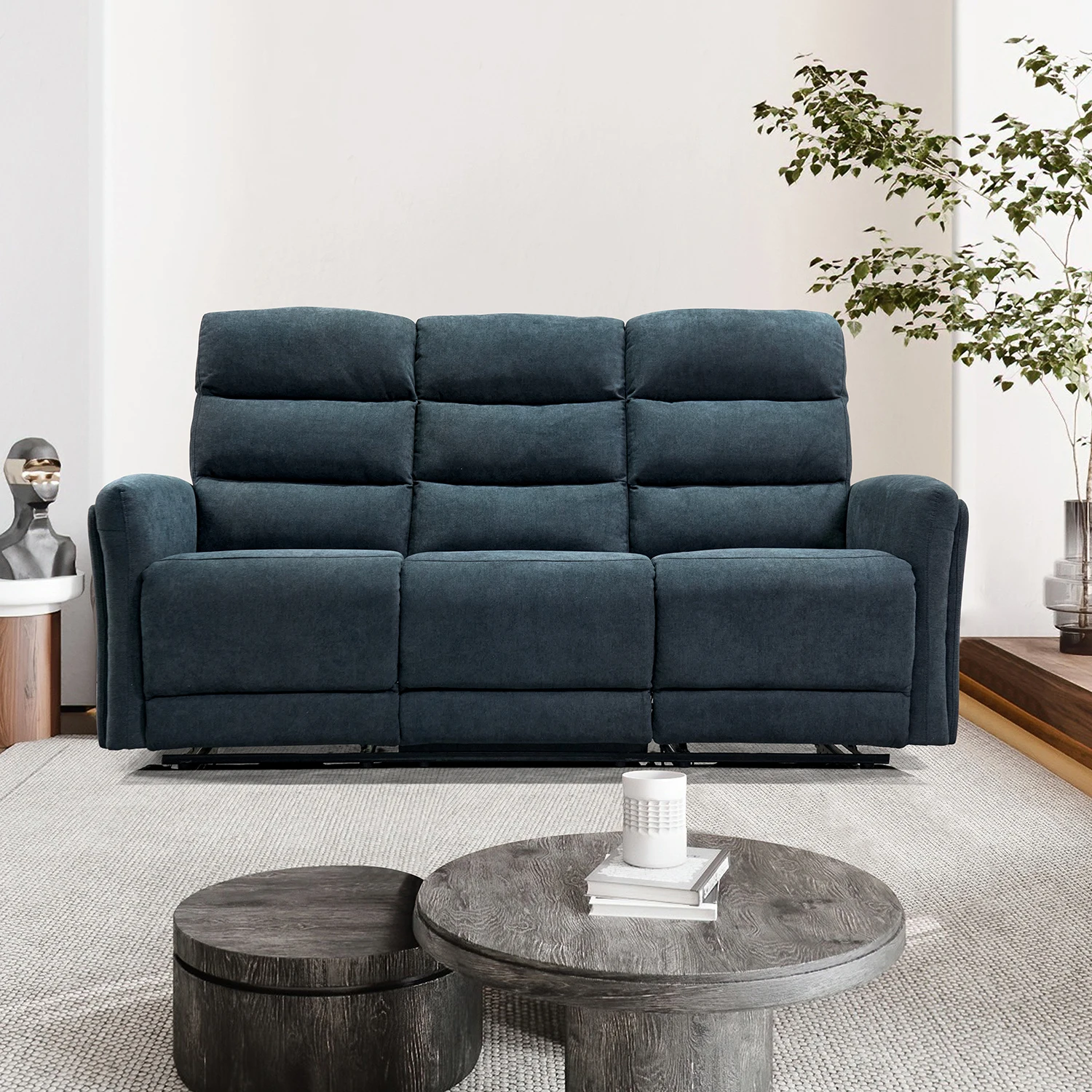 Modern Electric Function 1+2+3 Set Sofa Three-Seater With Extendable Feature Wood Frame and Fabric Upholstery