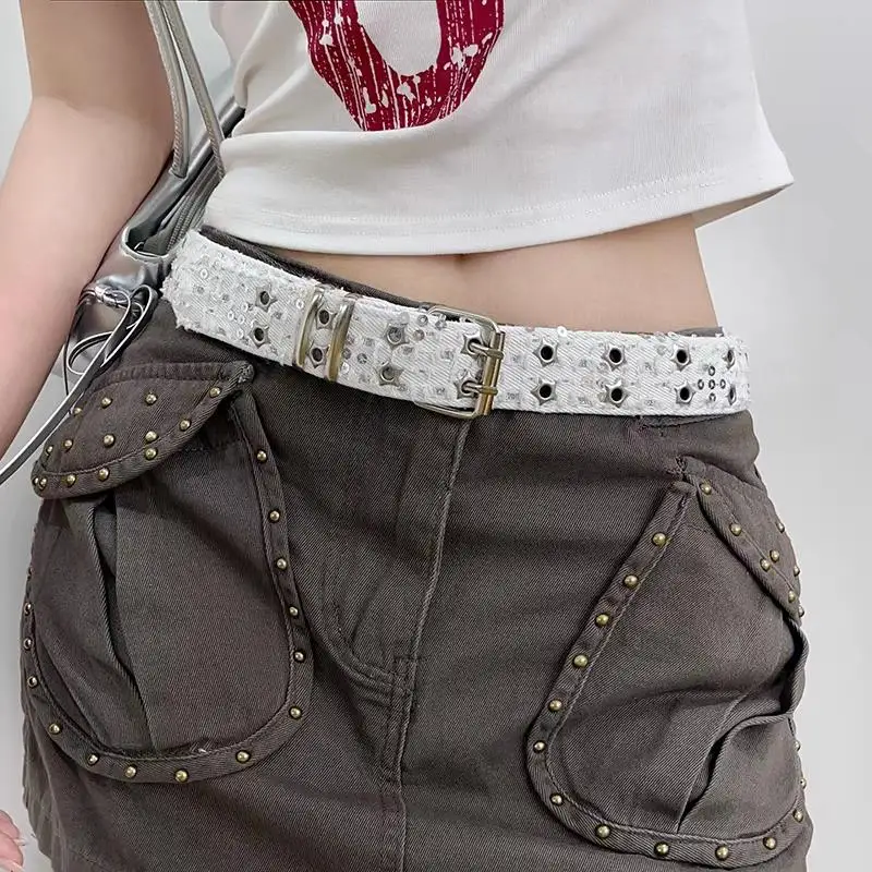 

Star Double Breasted Waistband Y2k Retro Star Eye Rivet Belt Punk Waist Strap Hollow Out Jeans Decorative Fashion Waist Belt