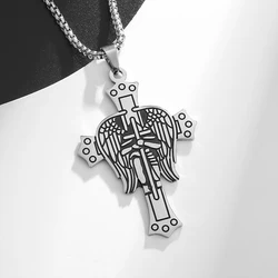 High Quality Stainless Steel Holy Archangel Saint Michael Wings Cross Pendant Necklace Men Women Amulet Jewelry Gift