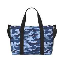 Blue Camouflage Overnight Duffle Bag Girls Boys Sports Gym Bag with Adjustable Strap Unisex Foldable Waterproof Weekender Bag