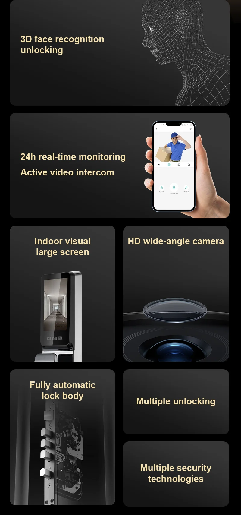 Tuya WiFi Smart Door Lock For Steel Door Multi-Language Facial Recognition Fingerprint Unlock Keyless Entry Cloud Home Security