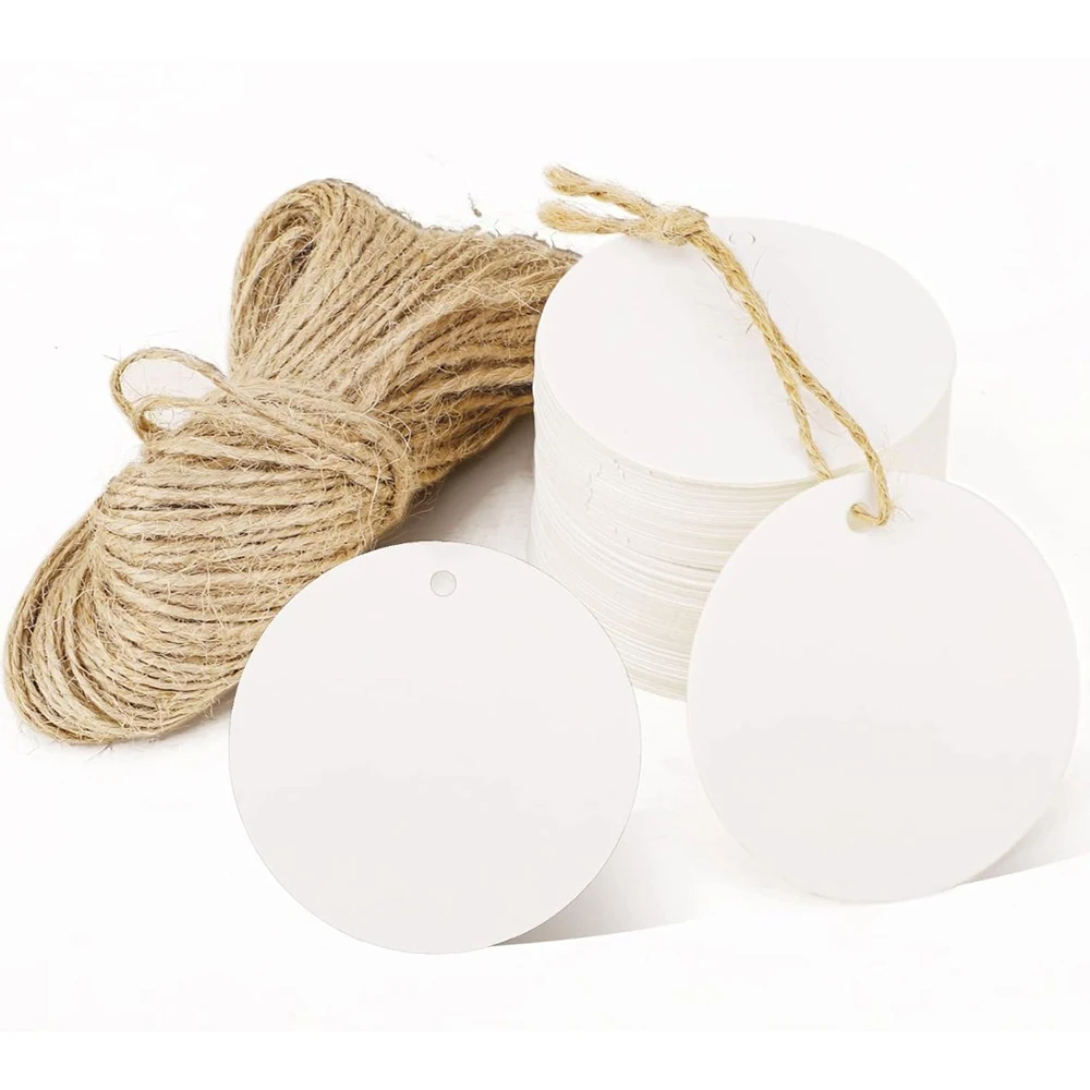 White Tag Label, Suitable for DIY Handicrafts, Clothing, Wedding, Birthday, Birthday Party Decorations, Jute Rope Tag