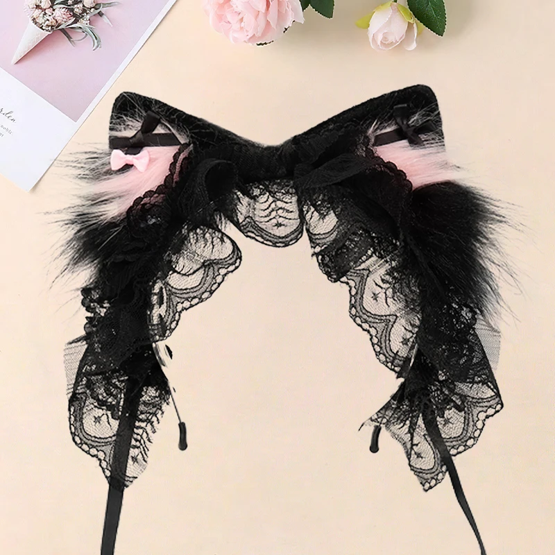 Christmas Cosplay Gift - Anime Cat Ear Headband with Bohemian Mesh Design, Perfect for Comic Con & Parties