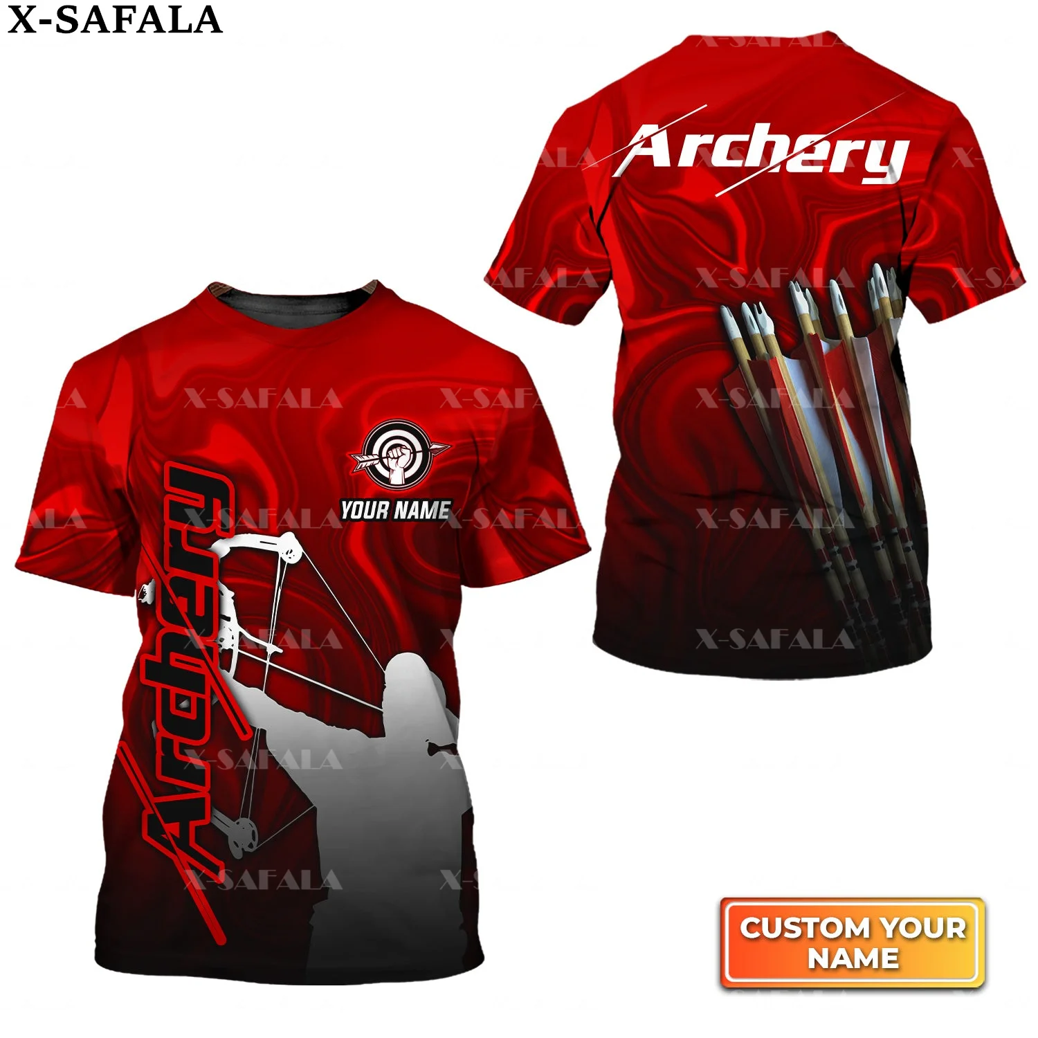 Mens Short Sleeved Breathable T-Shirt, Round Neck, Archery Team Player, Customized 3D Printing