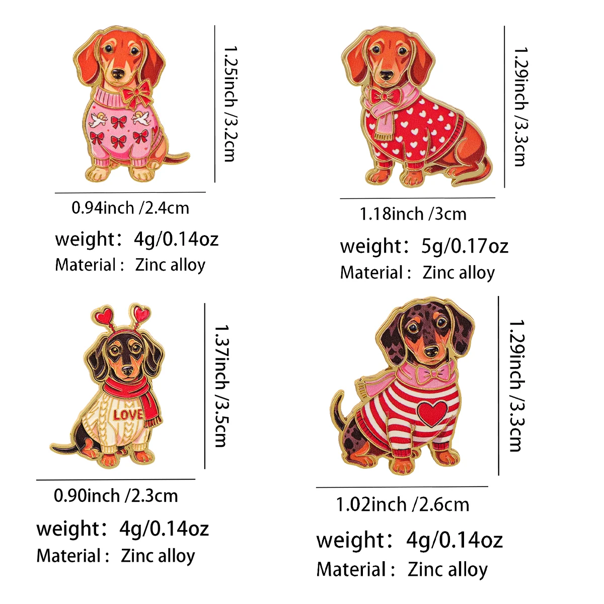 4 Stück Dackel-Emaille-Pins, Cartoon-Hundebroschen für Mäntel, Damenbroschen, Kragen- und Reversnadeln, Metallabzeichen, Schmuckgeschenk für Freunde – Detail 1
