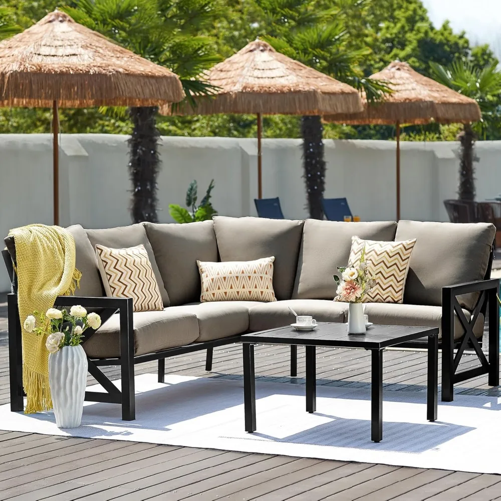 

6 Pieces Patio Furniture Sets,Outdoor Furniture Sets Metal Patio L Shape Sectional Couch Sofa Conversation Sets