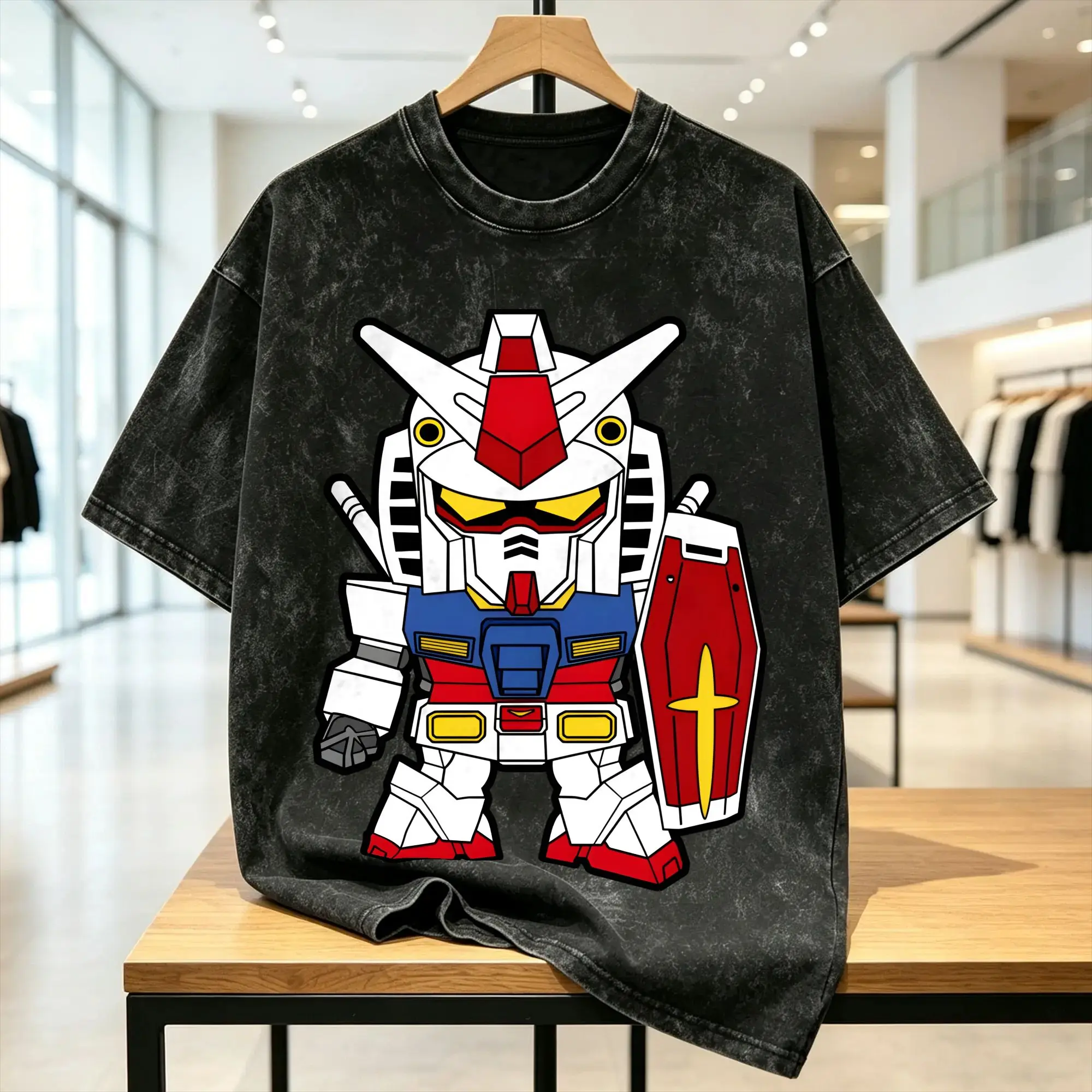 Camiseta masculina e feminina Gundam, camisetas lavadas, tendência chibi, camisetas de verão, estampa vintage, roupas de algodão, plus size