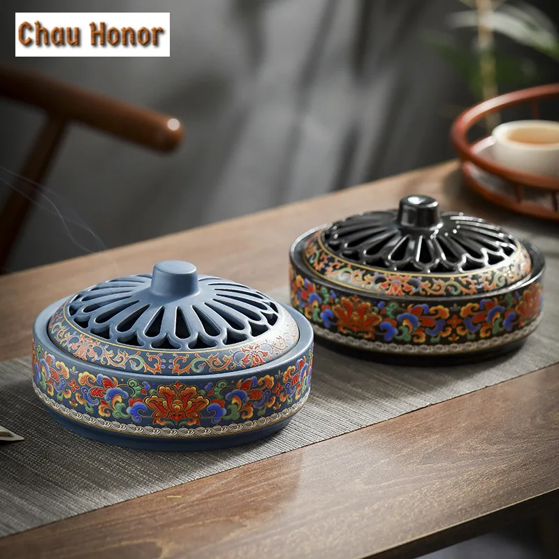 Large Enamel Cloisonne 12 Hour Incense Holder Luxury Diffuser Household Scented Aromatic Candles Zen Tea Items Equipment Craft