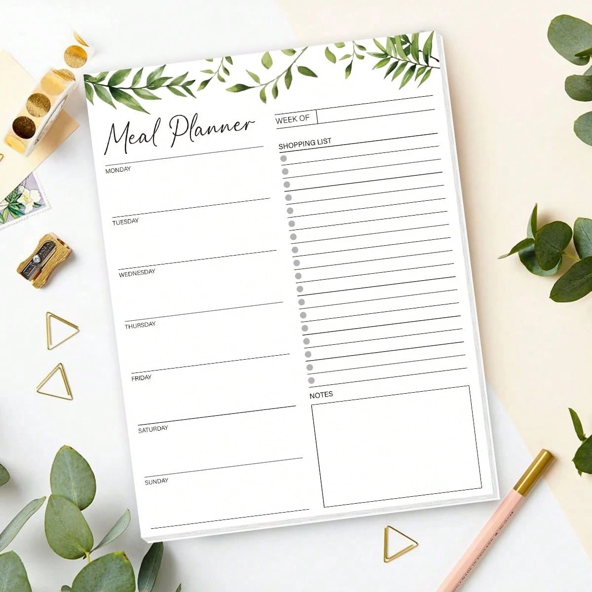 Magnetic weekly meal planner, refrigerator with 52 uncoated and tear off paper shopping lists for meal planning laptops