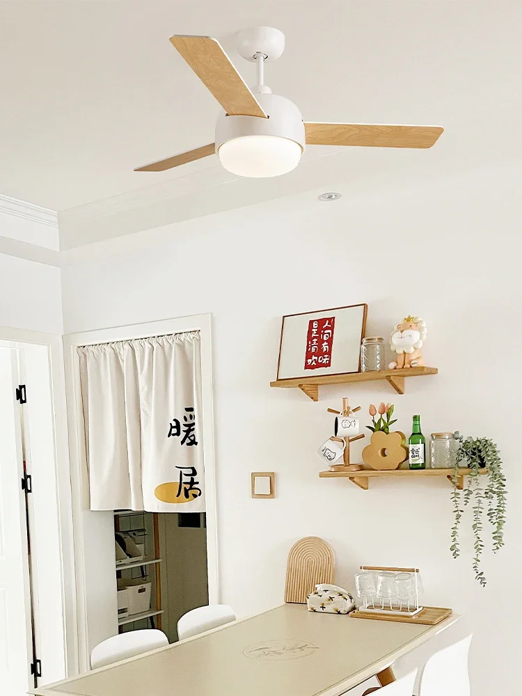 Peppermint fan lamp Modern minimalist log wind cream bedroom dining room ceiling fan lamp chandelier