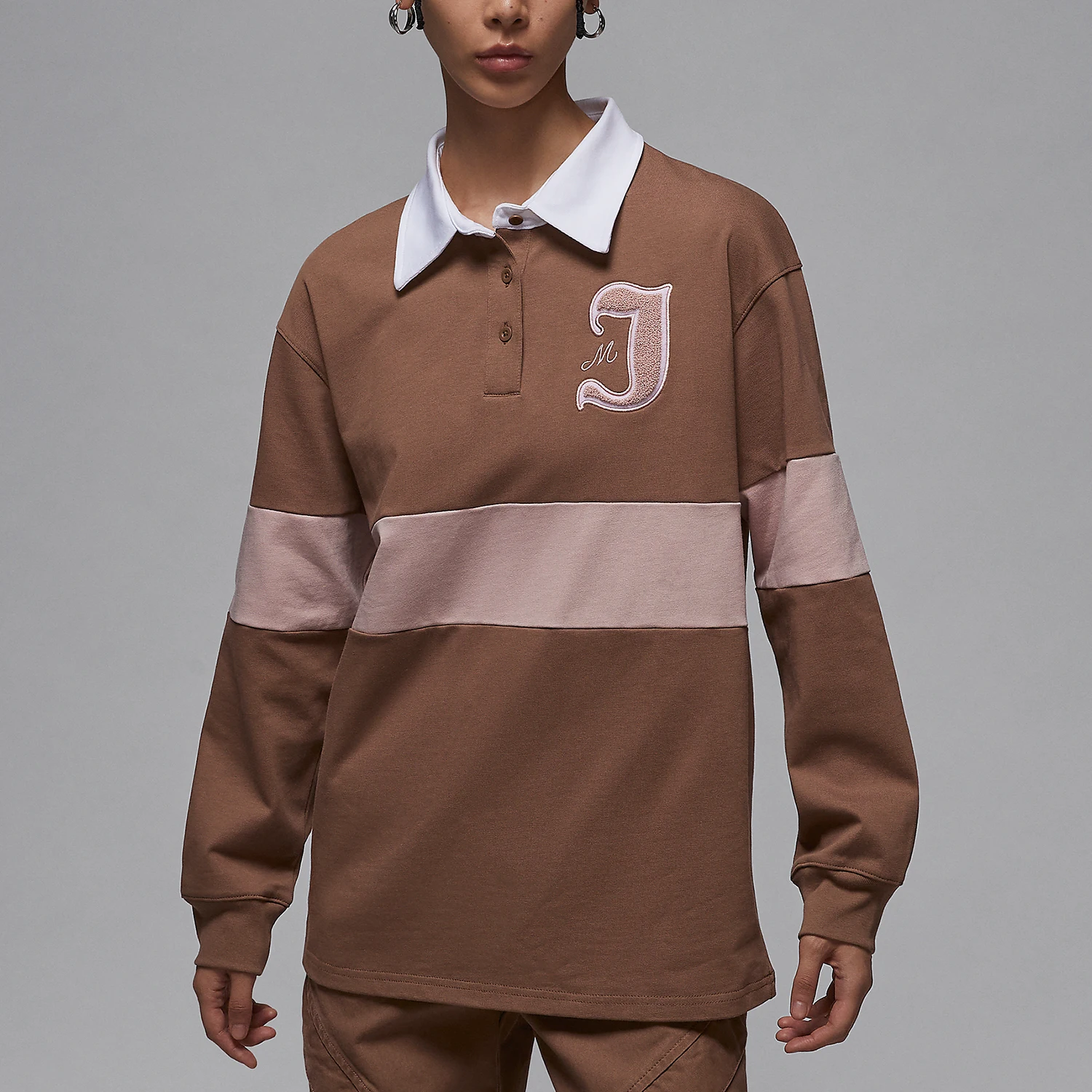 

Nike Official Genuine JORDAN Women's Campus Style Long Sleeve Patchwork Collar Sweatshirt FV7183-223