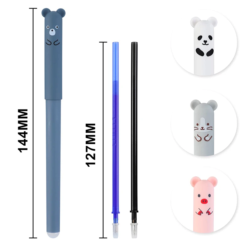 20Pcs Bear Erasable Pendant Gel Pen Cartoon Animal Creative Thermal Erasable Pens