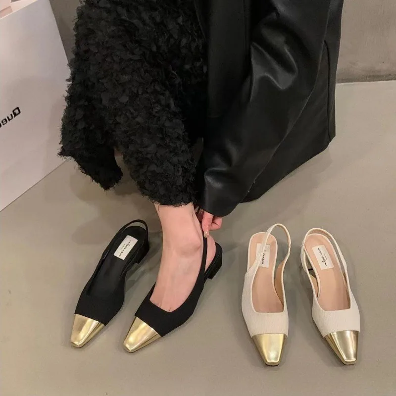 

Women Shoes Fashion French Single Shoes Designer Metal Toe Banquet Dress Shoe Summer Backless Sandals for Women Mary Jane Sandal