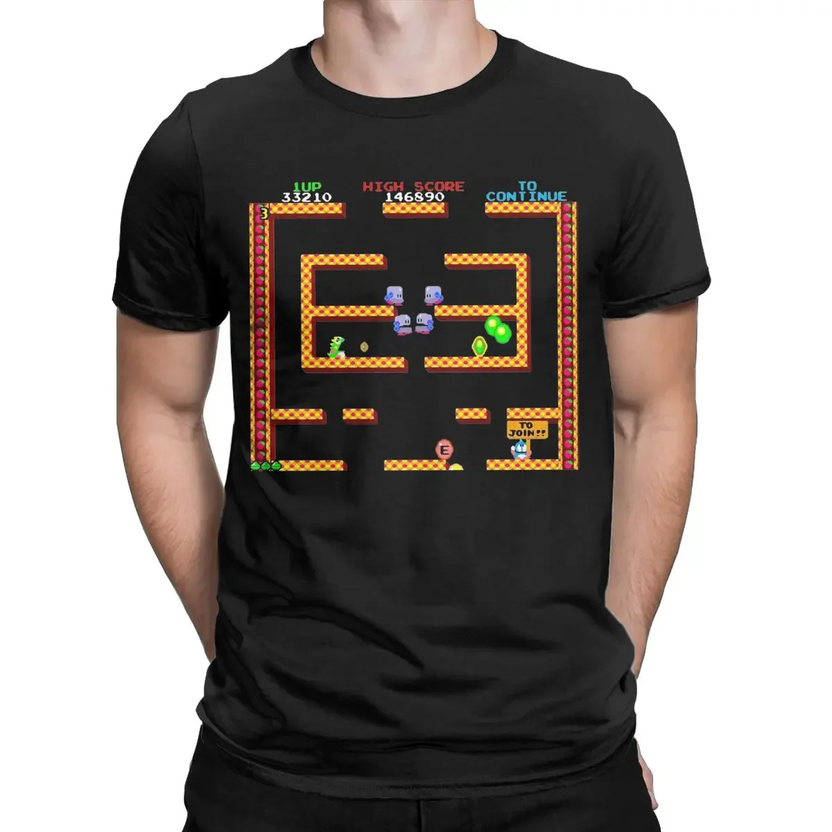 Unique Bubble Bobble Level Game T-Shirts for Men Crewneck Cotton T Shirts Short Sleeve Tees Plus Size Tops