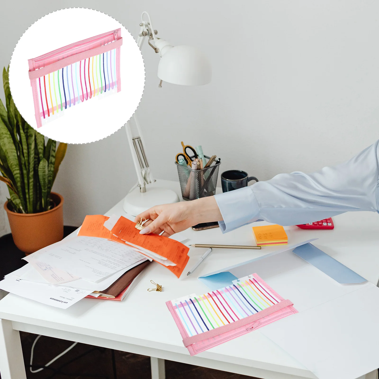 

1pc B6 Size Transparent Zipper Bag Reusable Mesh Fabric Lightweight Multi-Use Binder Pocket For Documents Business Cards
