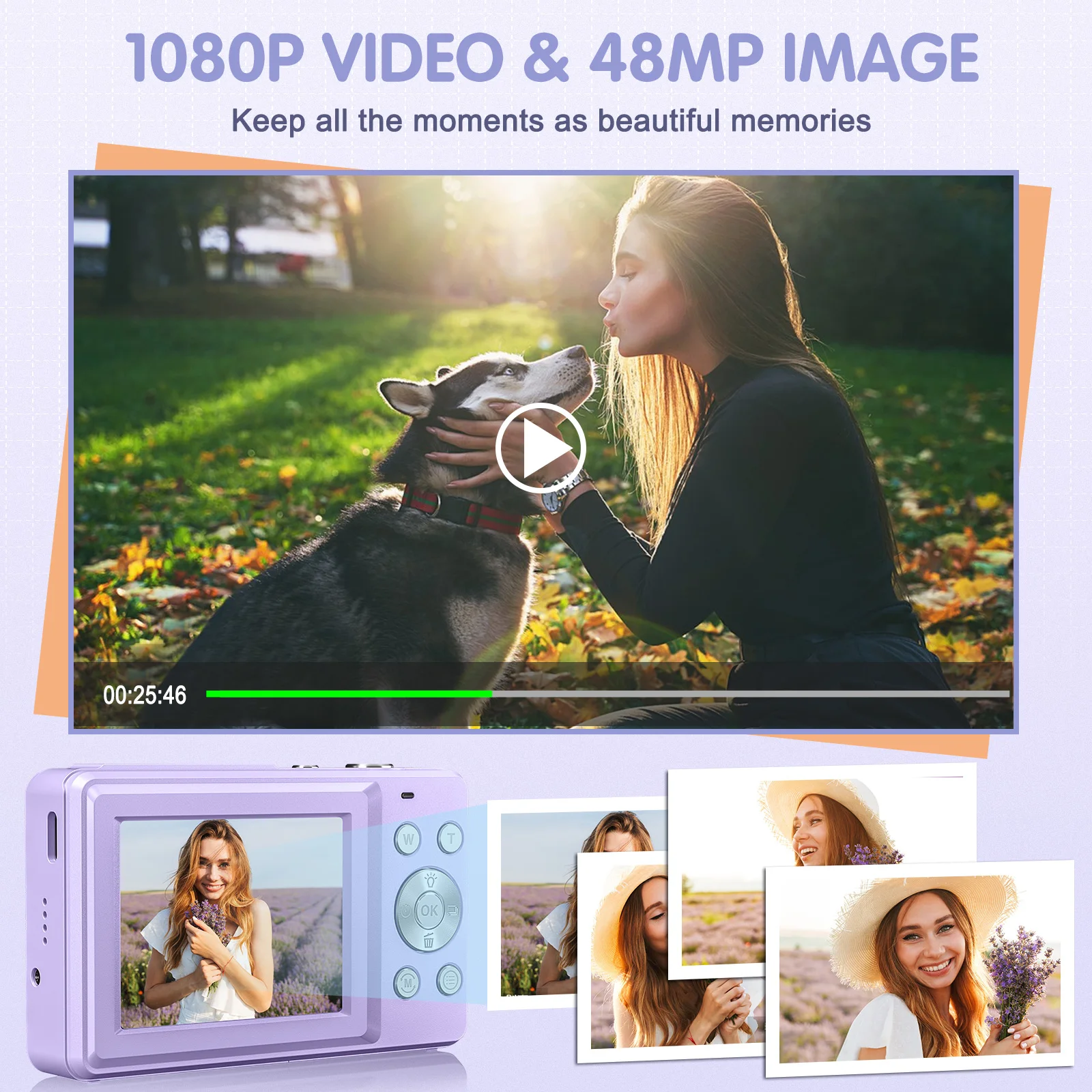 Digital Camera FHD 1080P Teens Camera with 32GB Card, Battery, Lanyard, 16X Zoom Anti Shake, 44MP Compact Portable Small Cam