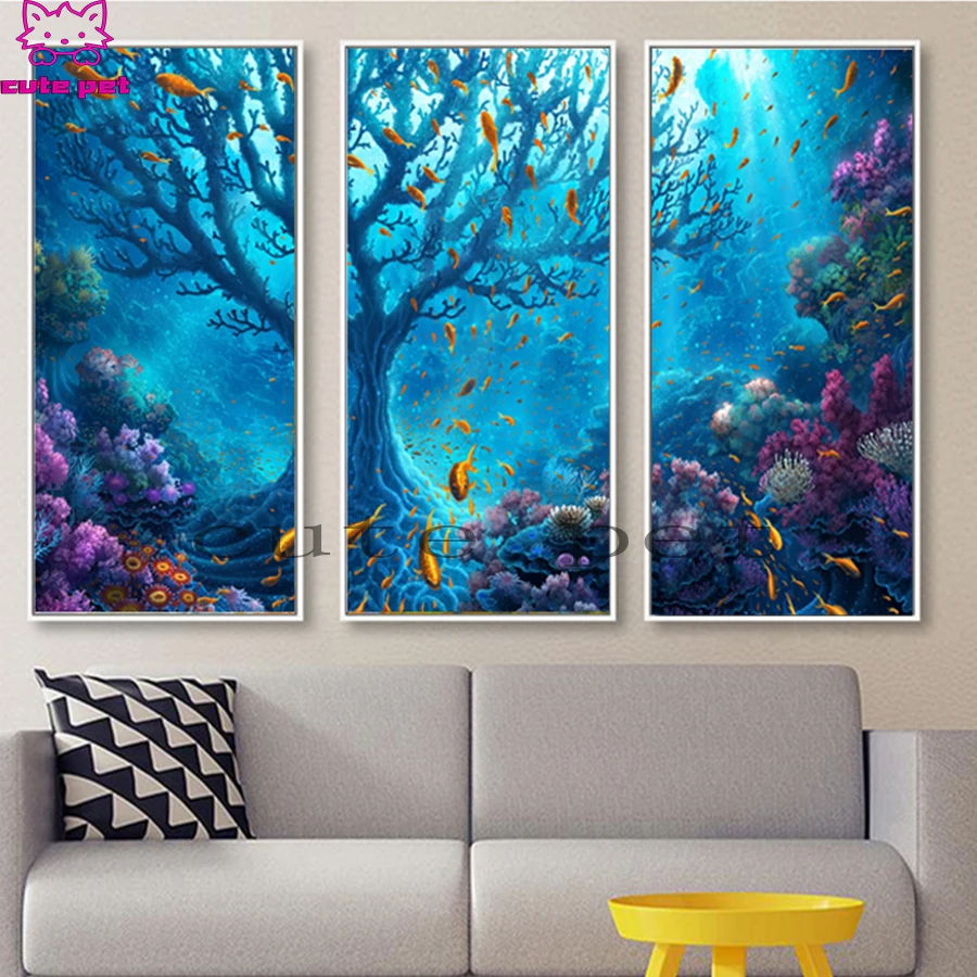 

5D DIY diamond paintin Underwater Seascape Painting Fishes Trees Floweg cross stitch full square round diamond Emeroidery mosai